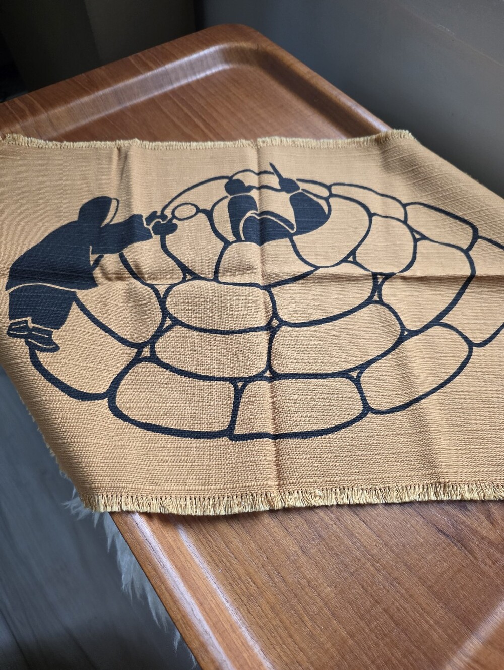 Vintage mid-century textured fabric placemat screen-printed